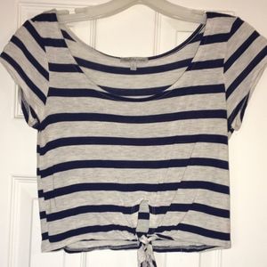 Navy Nautical Striped Crop Top with tie